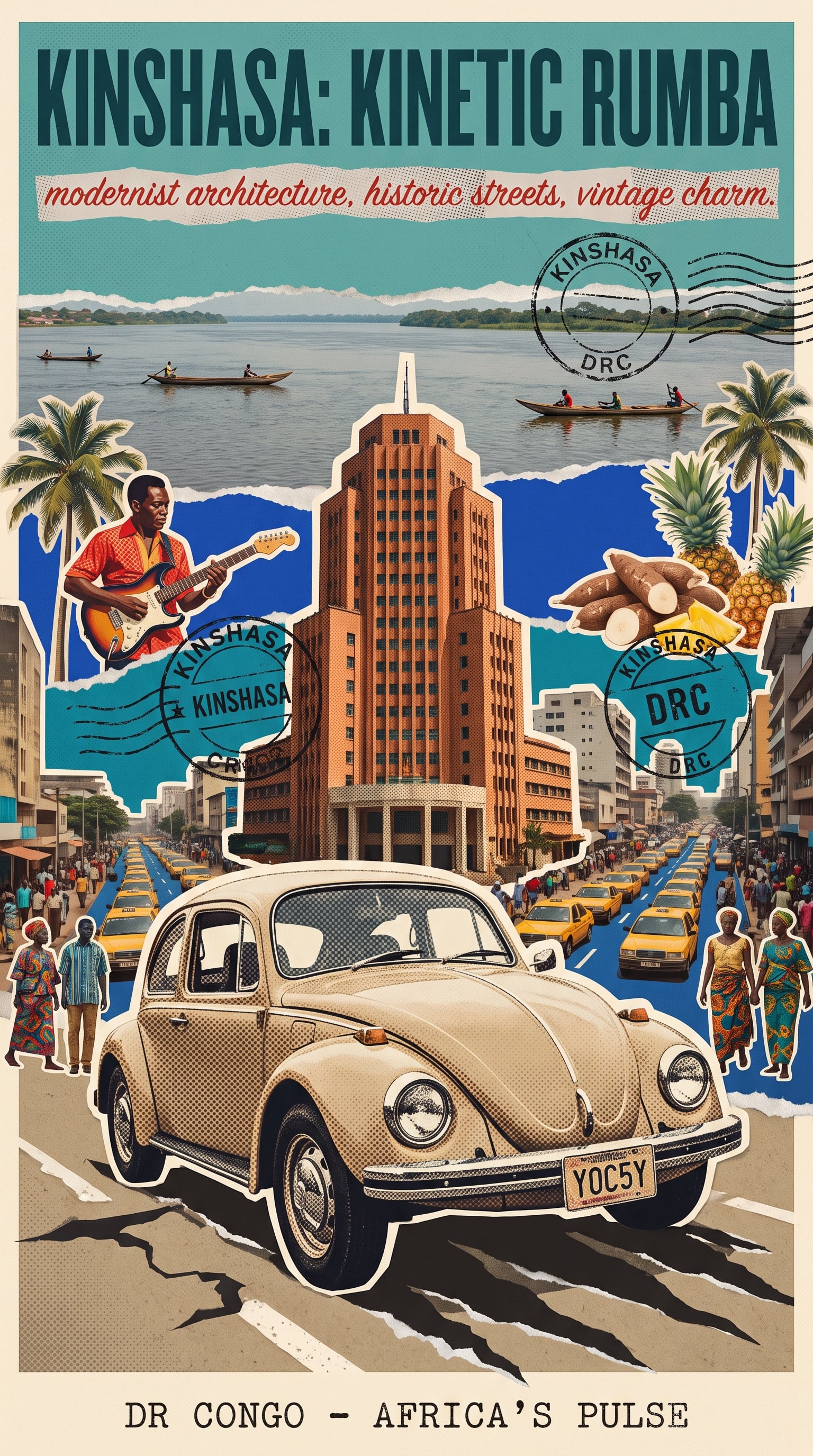 Kinshasa Rumba Kinetic Collage Poster