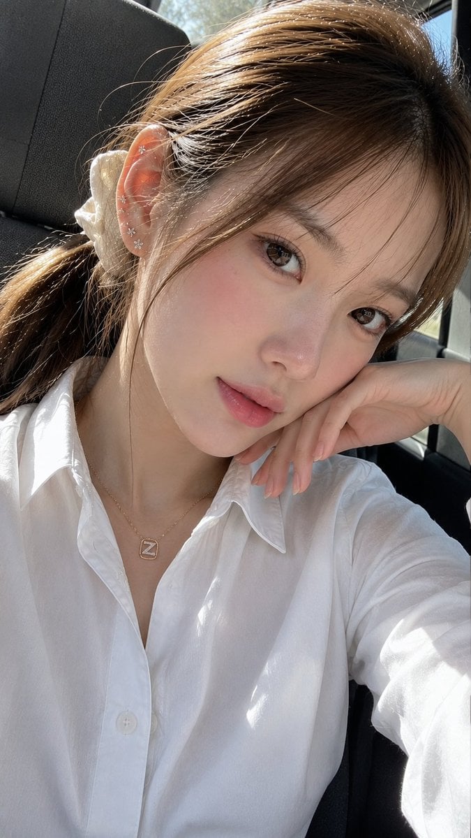 Natural Korean Beauty Car Selfie - alternate