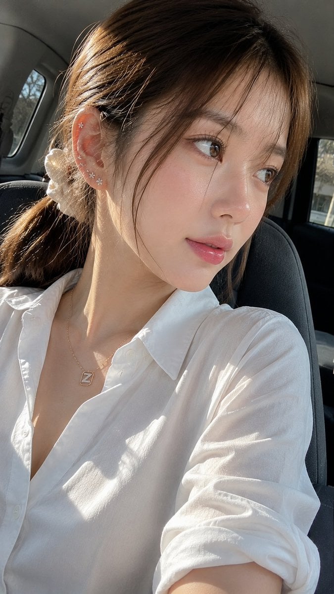 Natural Korean Beauty Car Selfie - alternate