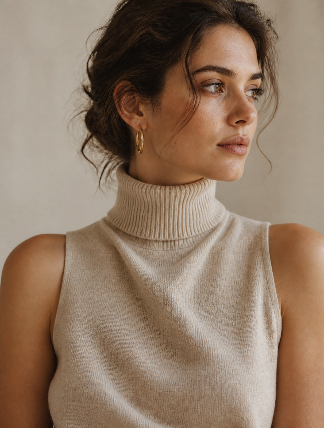 Minimalist Luxury: Gold Hoop and Cashmere Turtleneck