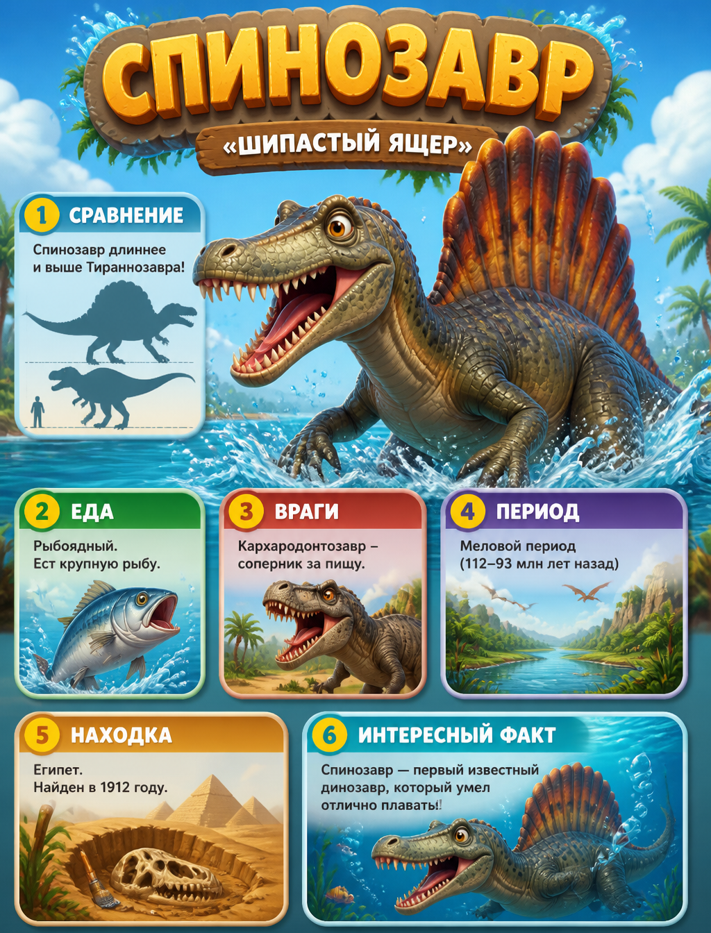 Educational Spinosaurus 3D Infographic