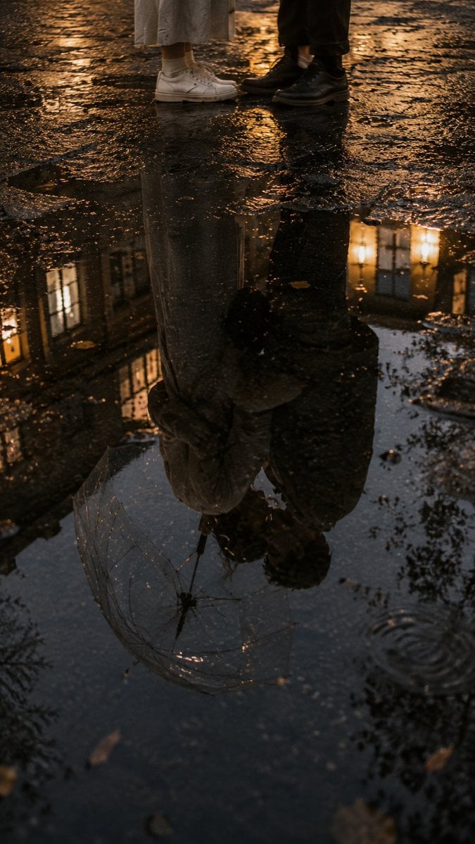 Reflected Romance: A Rainy Puddle Visual Narrative - alternate