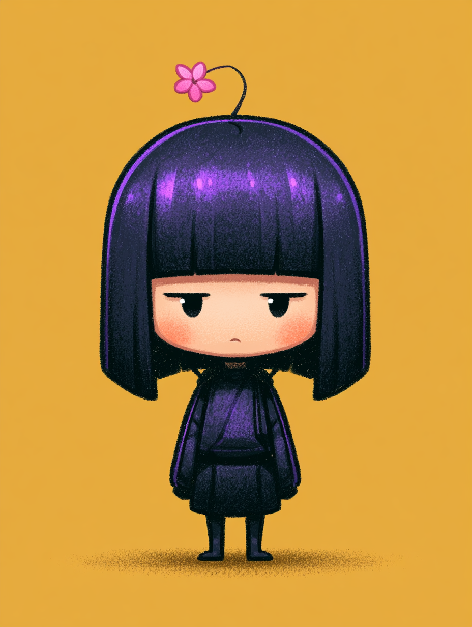 Sleepy Chibi Sticker with Violet Highlights