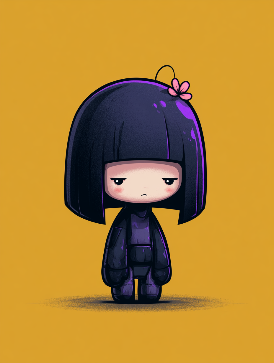 Sleepy Chibi Sticker with Violet Highlights - alternate