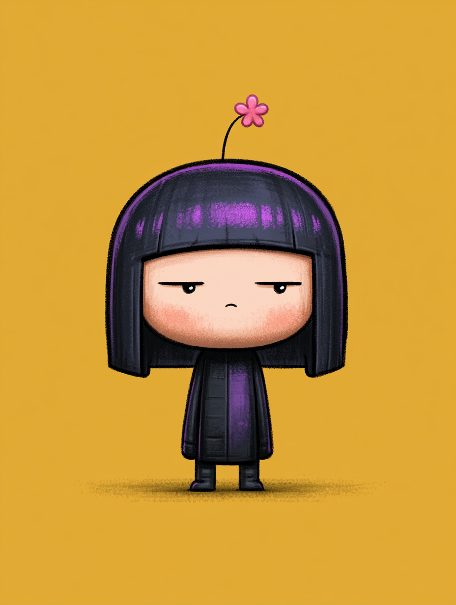 Sleepy Chibi Sticker with Violet Highlights - alternate