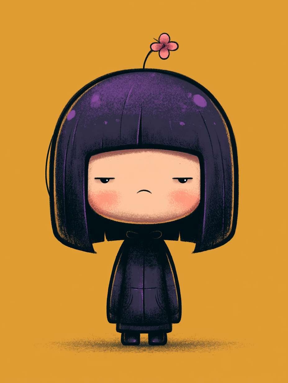Sleepy Chibi Sticker with Violet Highlights - alternate
