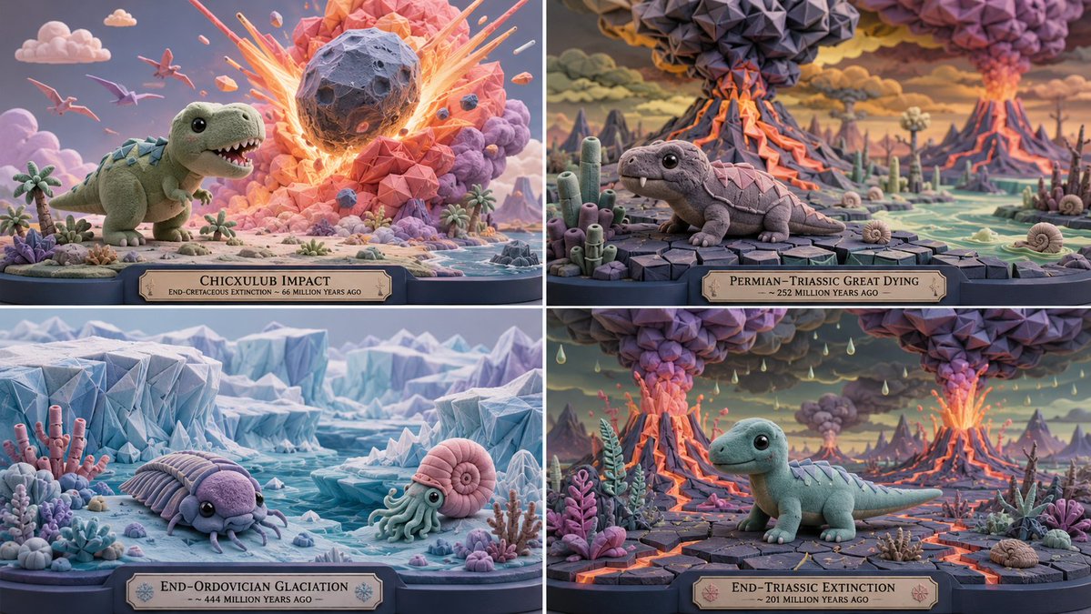 Stylized Extinction Events Sculpture Grid