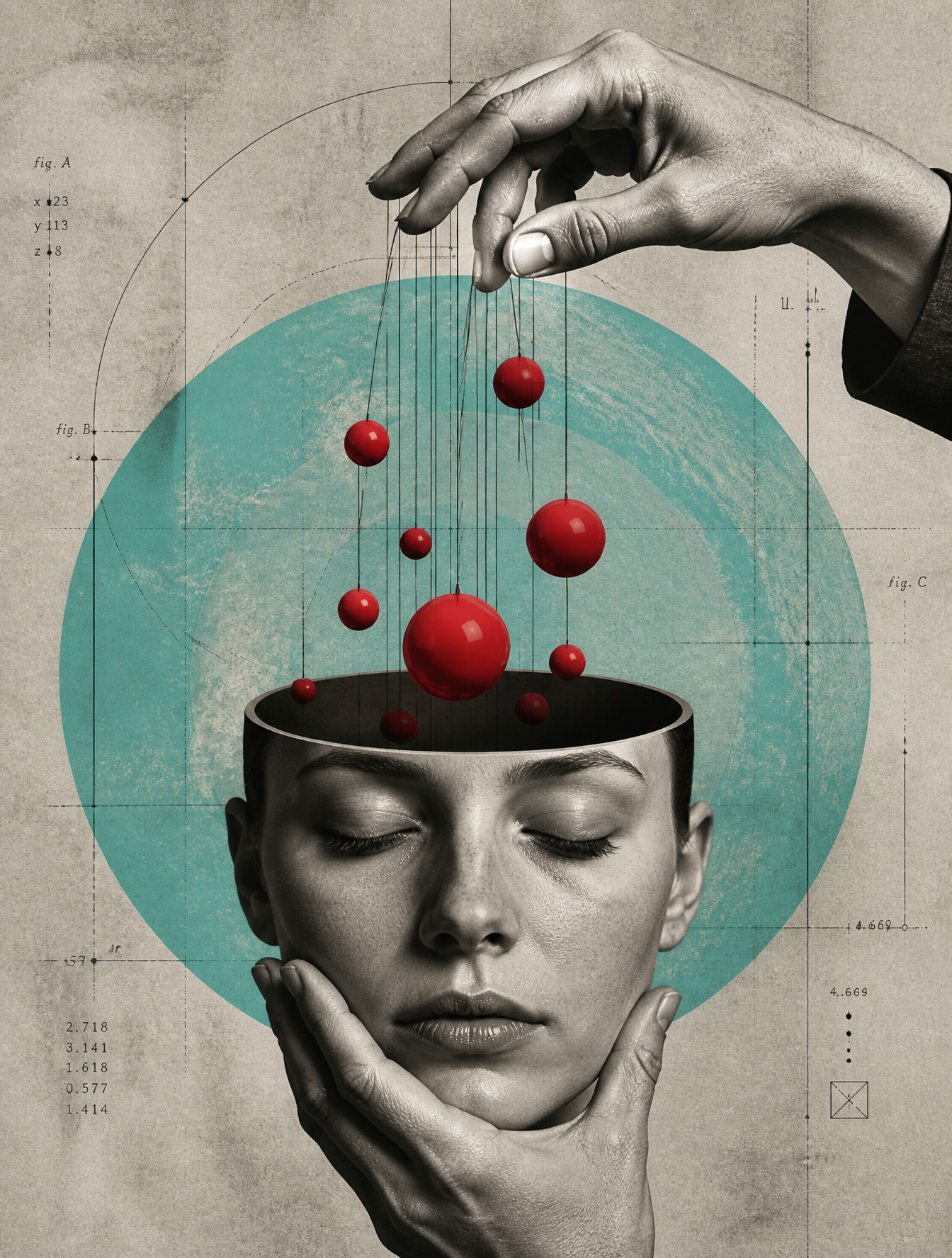 Orchestrated Mind: Surrealist Spheres Collage