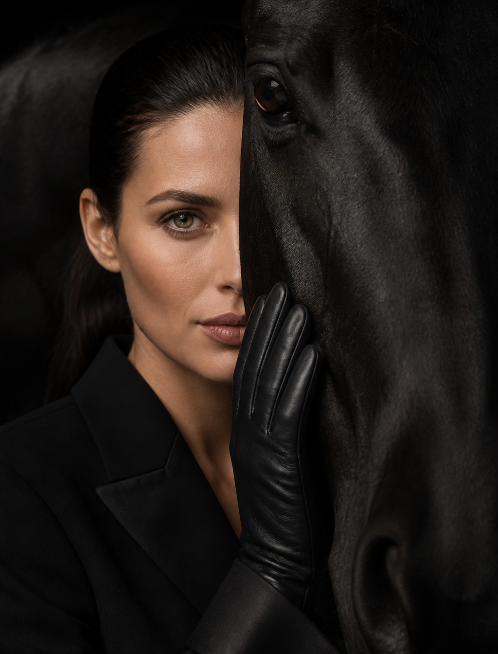 Sophisticated Equestrian Black-on-Black Portrait