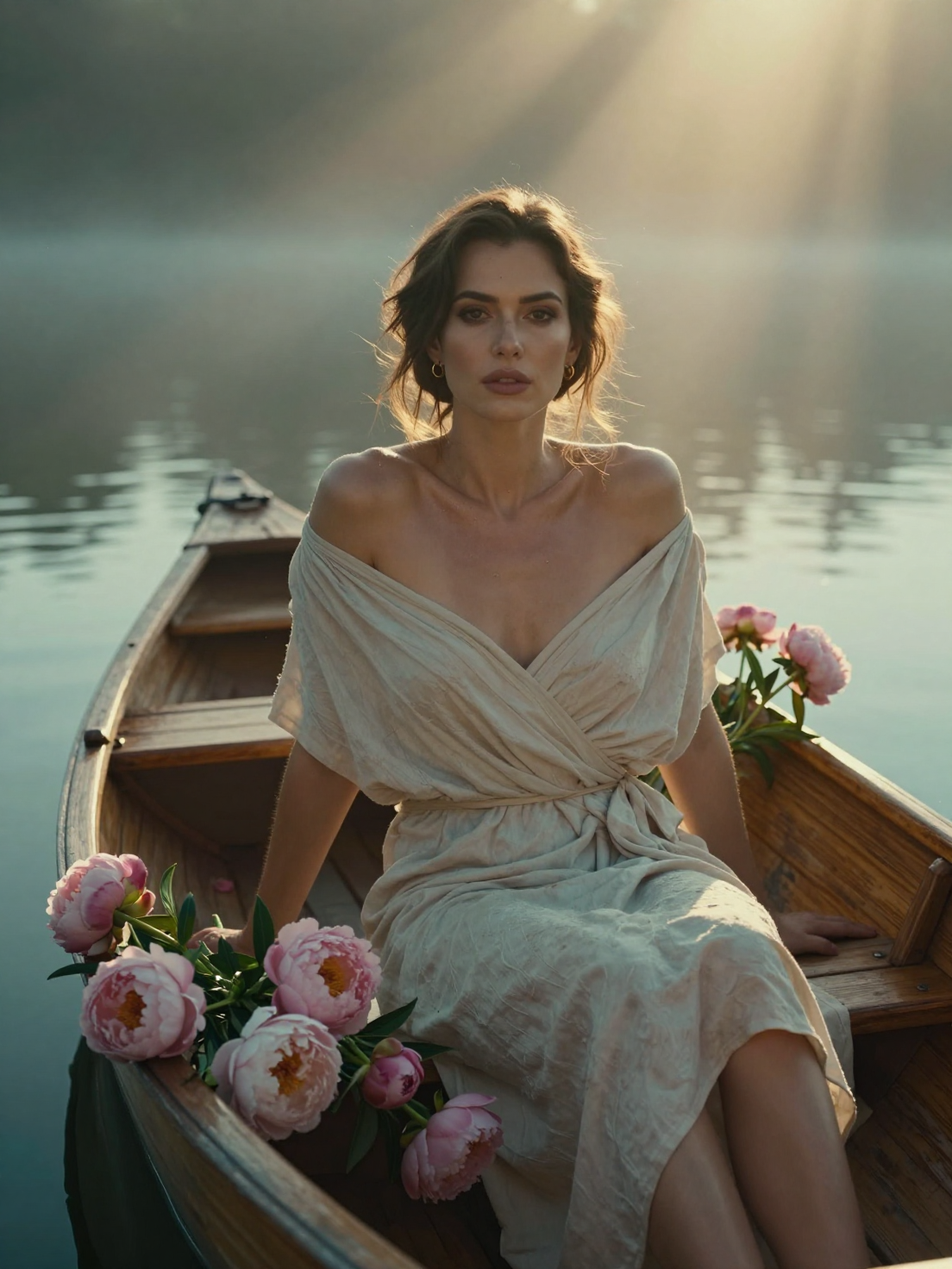 Ethereal Morning Romance in a Peony Boat