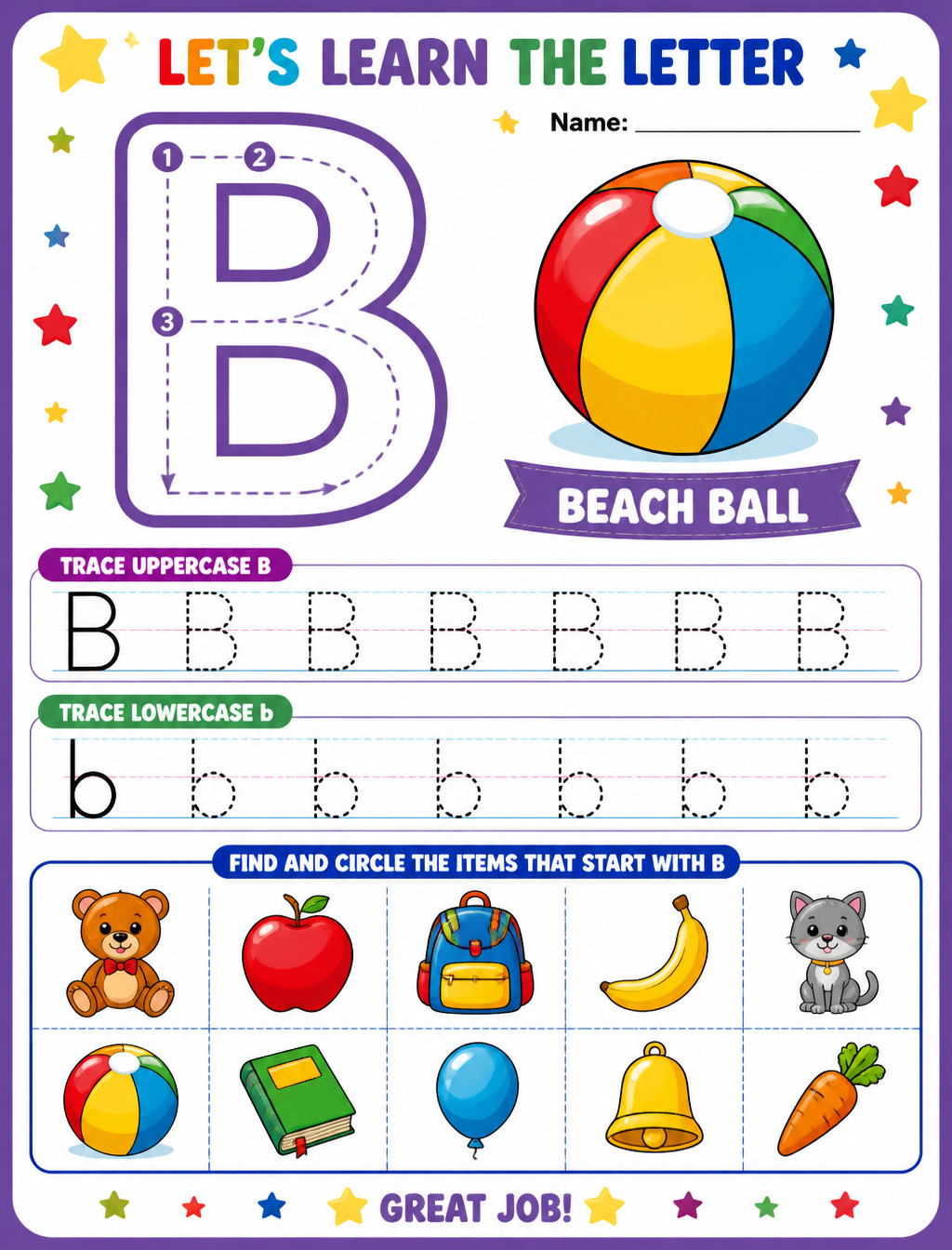 Children's Alphabet Tracing Worksheet Letter B
