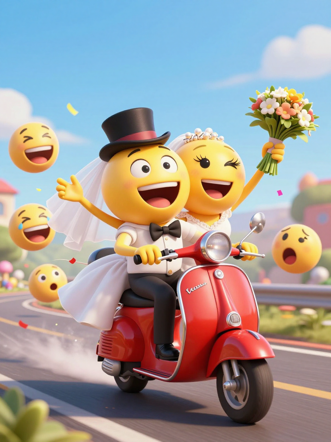 Emoji Wedding Escape on Vintage Vespa