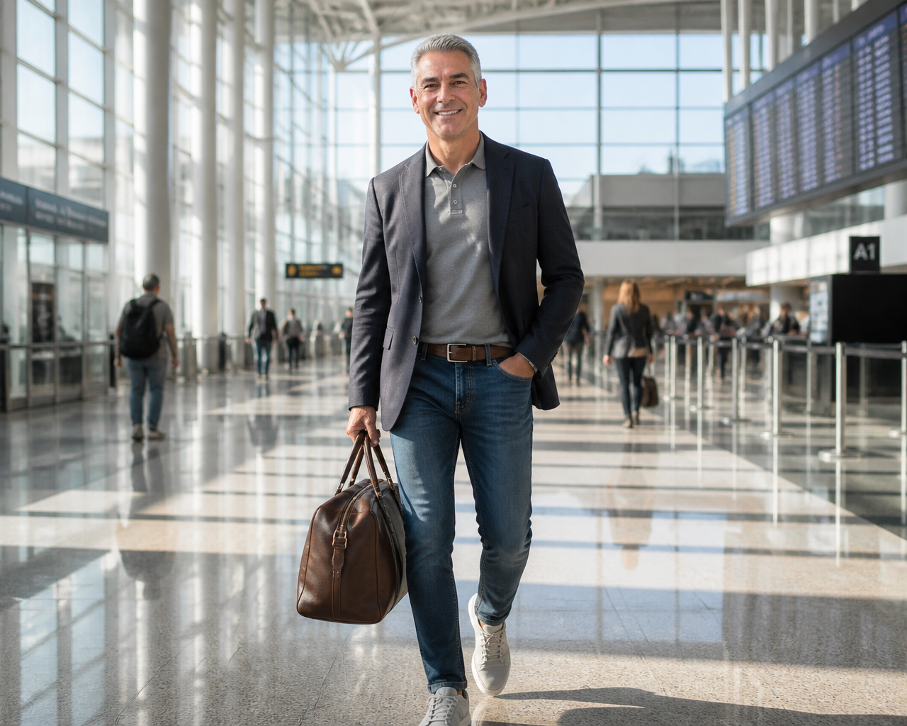 Sophisticated Mature Traveler in Modern Terminal