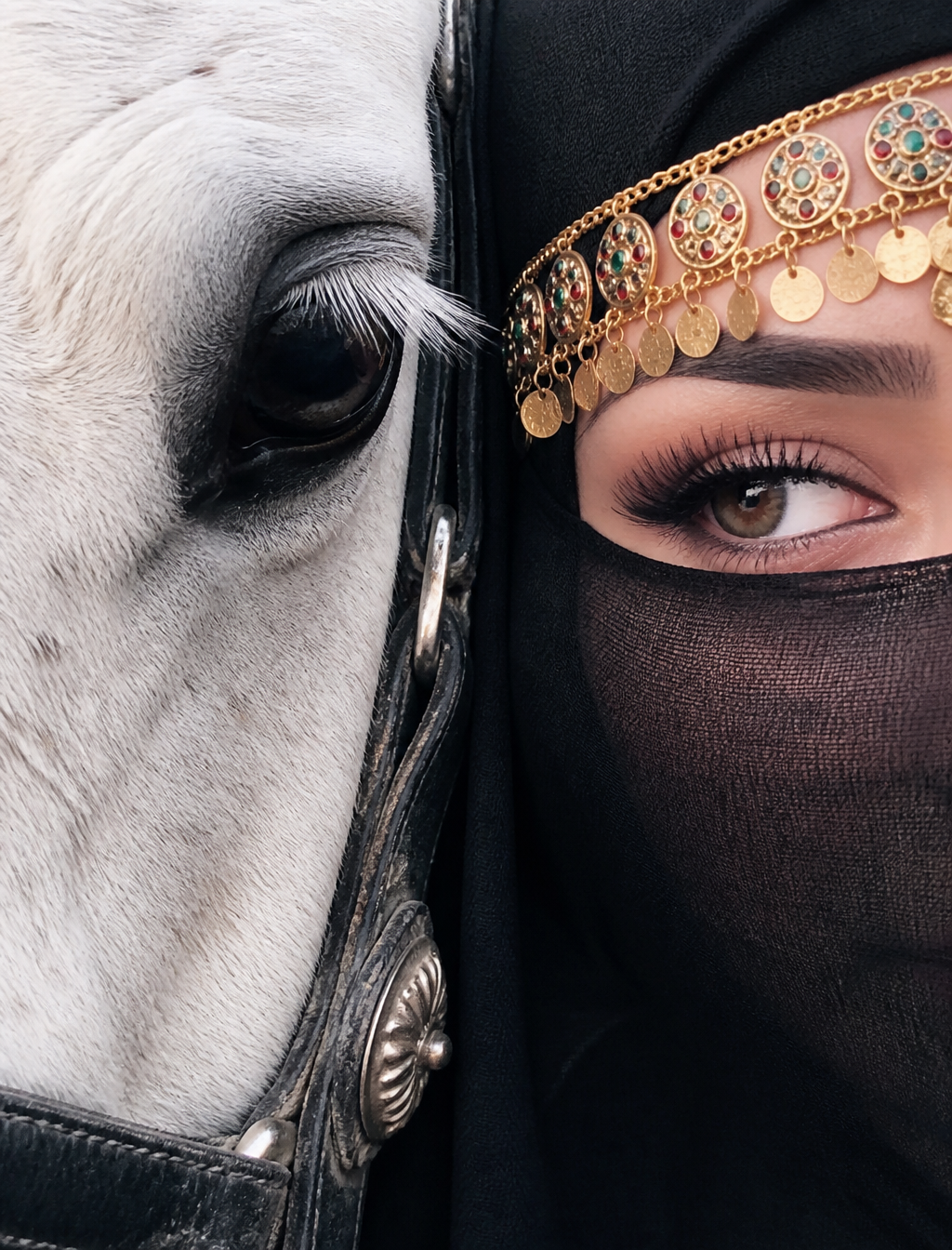 Ethereal Oriental Duo: Woman and White Horse