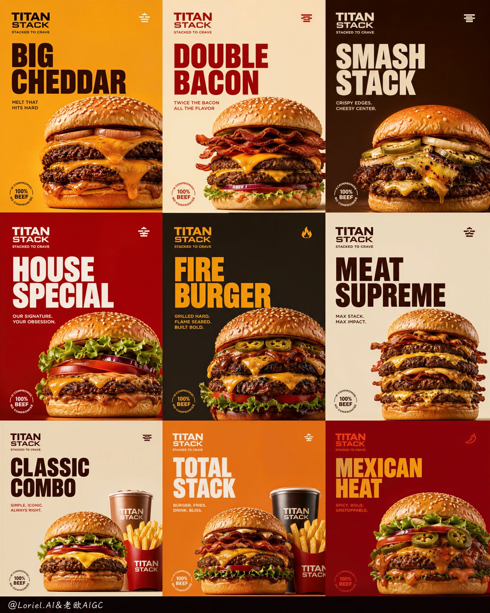 Titan Stack Premium Burger 3x3 Grid Campaign