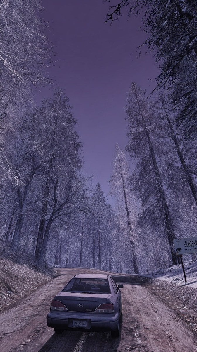 Lonely 90s Sedan in Nordic Winter Twilight - alternate