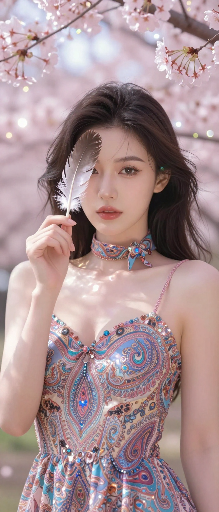 Ethereal Gaze Amidst Cherry Blossoms