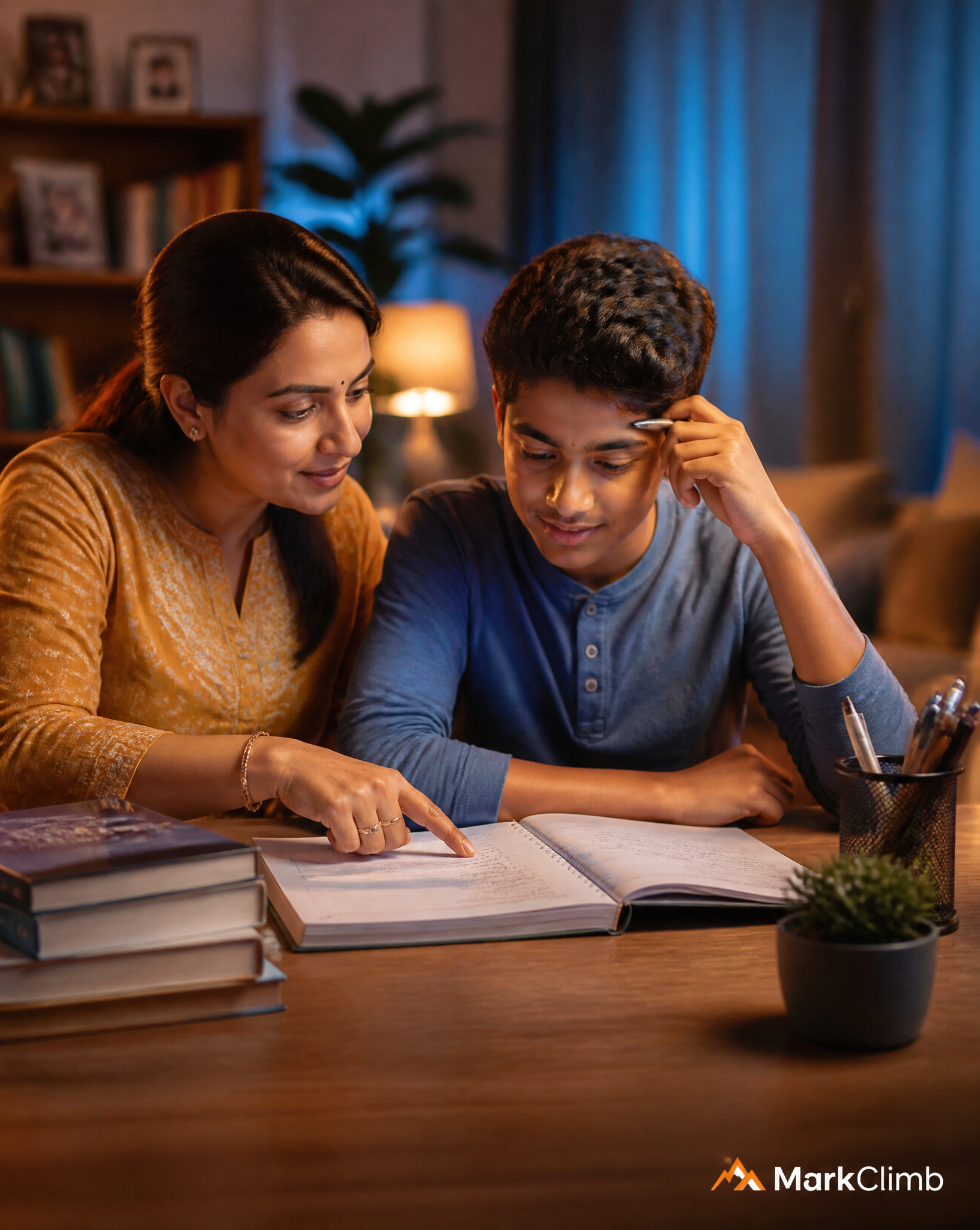 Indian Mother and Student Studying Together