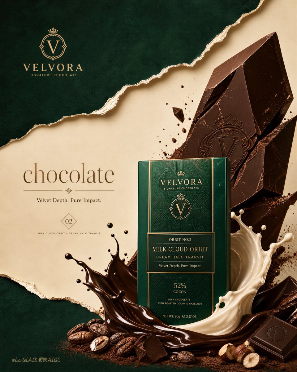 Velvora Luxury Chocolate Emerald & Gold Campaign Poster - alternate