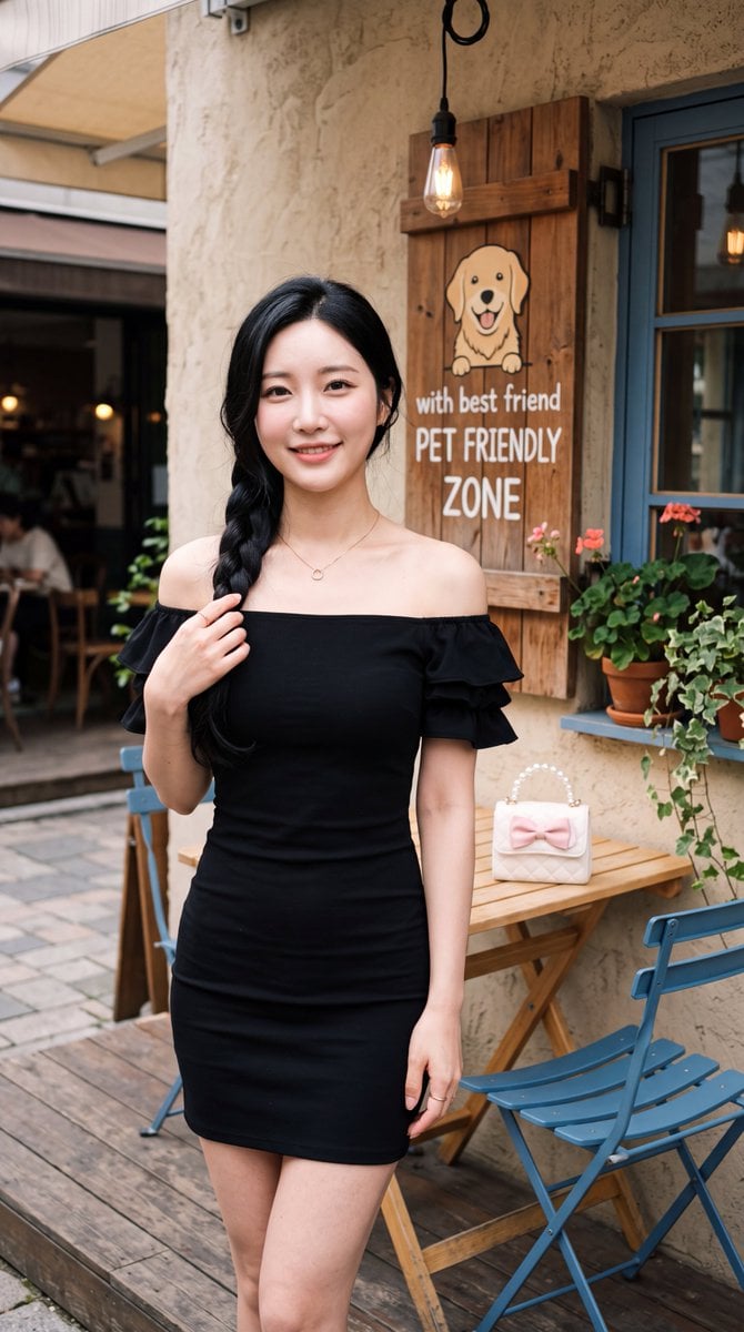 Elegant East Asian Woman at a Cozy Pet-Friendly Café - alternate