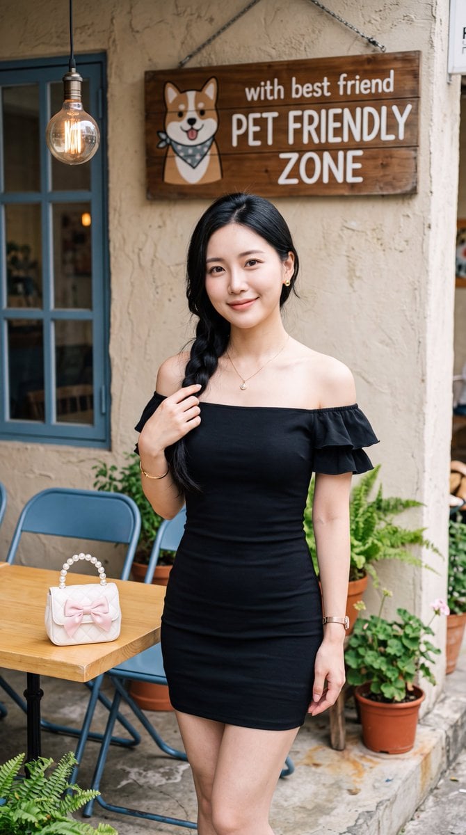 Elegant East Asian Woman at a Cozy Pet-Friendly Café - alternate