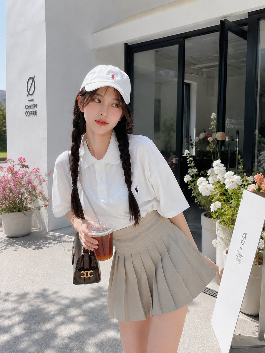 Playful Young Japanese Woman at Modern Minimalist Café