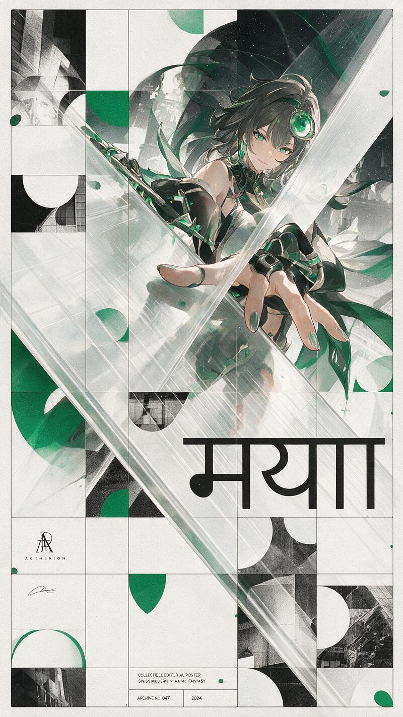 Swiss Modernist Anime Fusion Poster