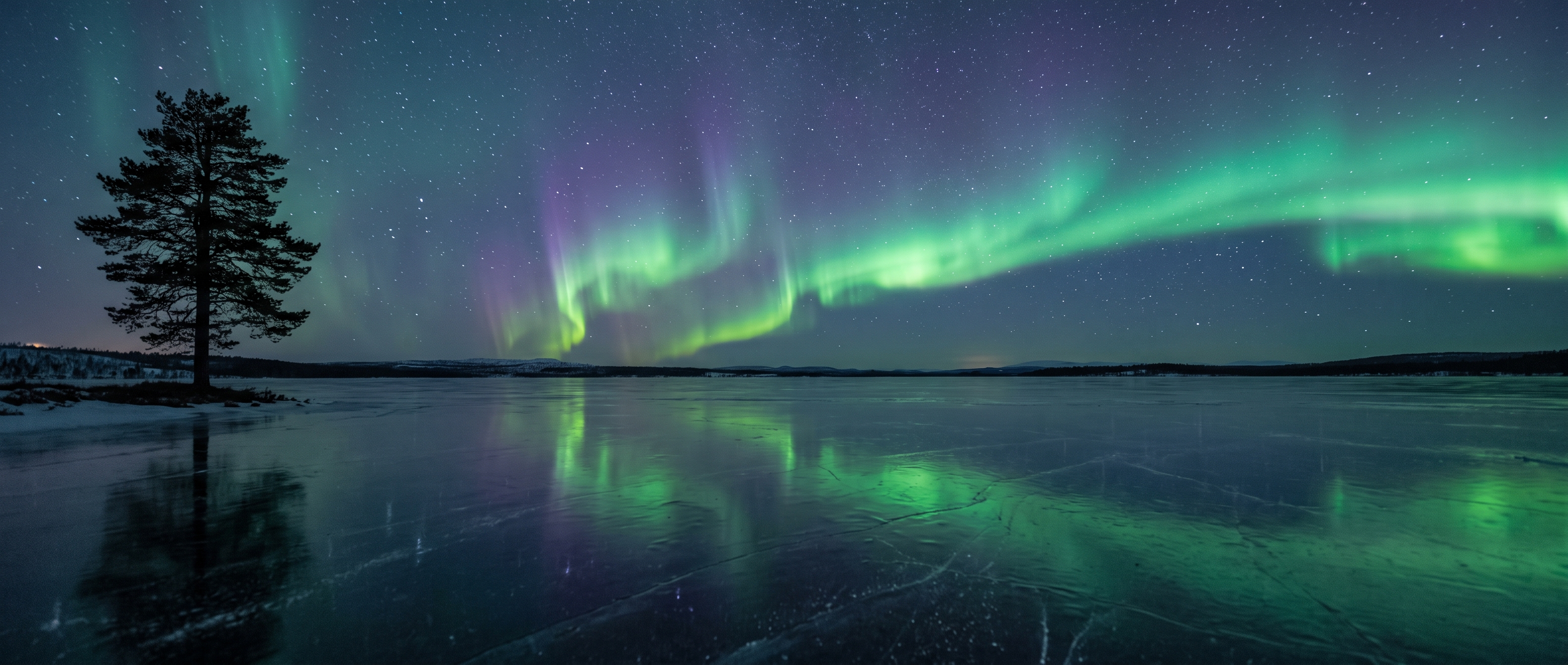 Ethereal Aurora Over Frozen Norwegian Lake