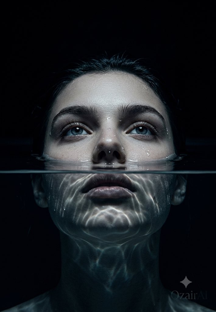 Submerged Obsidian Gaze Portrait