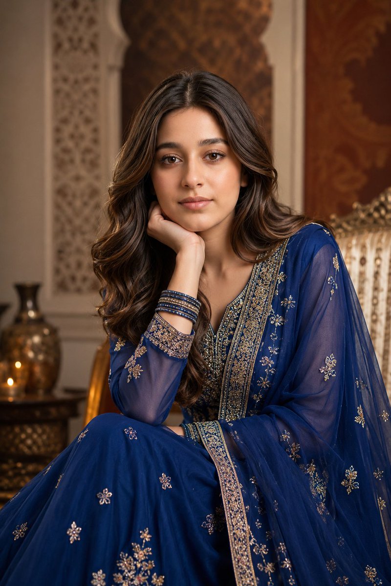 Royal Blue Anarkali Studio Portrait