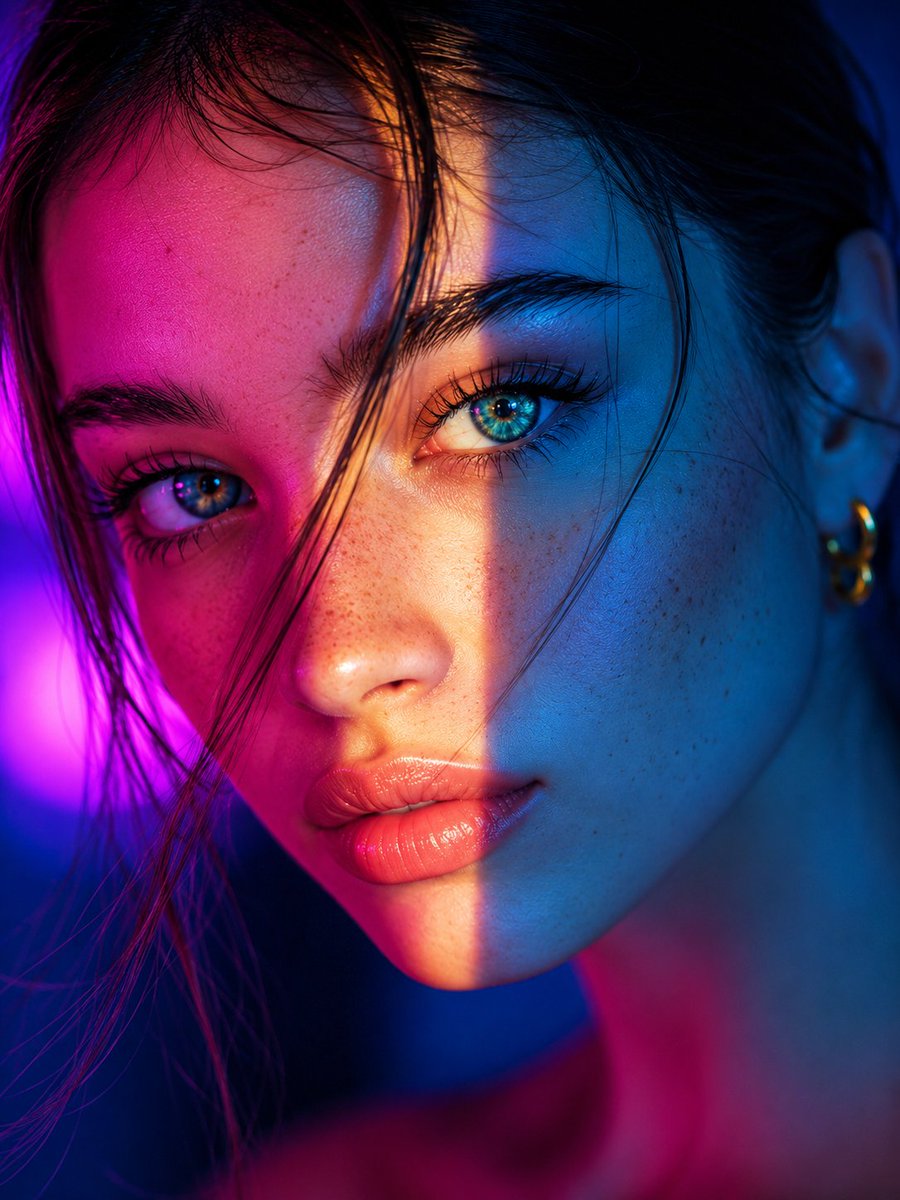 Neon Dual-Tone Cinematic Beauty Editorial