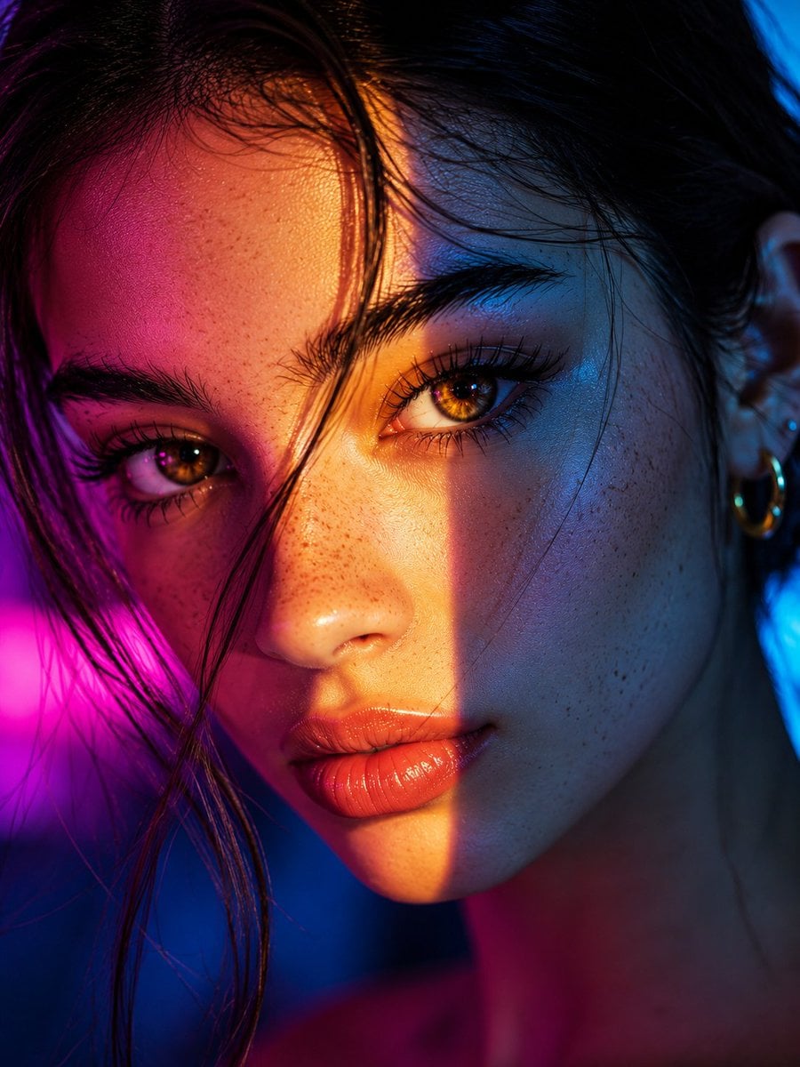 Neon Dual-Tone Cinematic Beauty Editorial - alternate