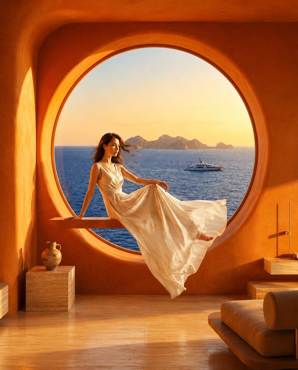 Ethereal Terracotta Villa over Sapphire Waters