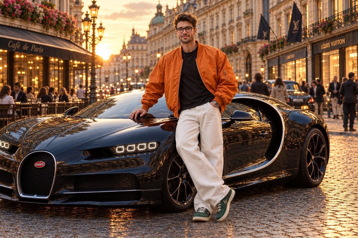 Luxury Streetwear Style with Bugatti in European City - alternate
