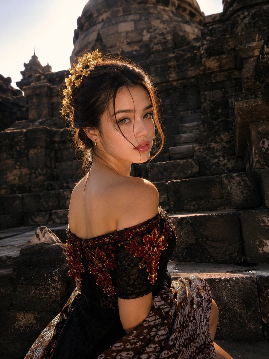 Mysterious Asian Muse at Ancient Buddhist Temple