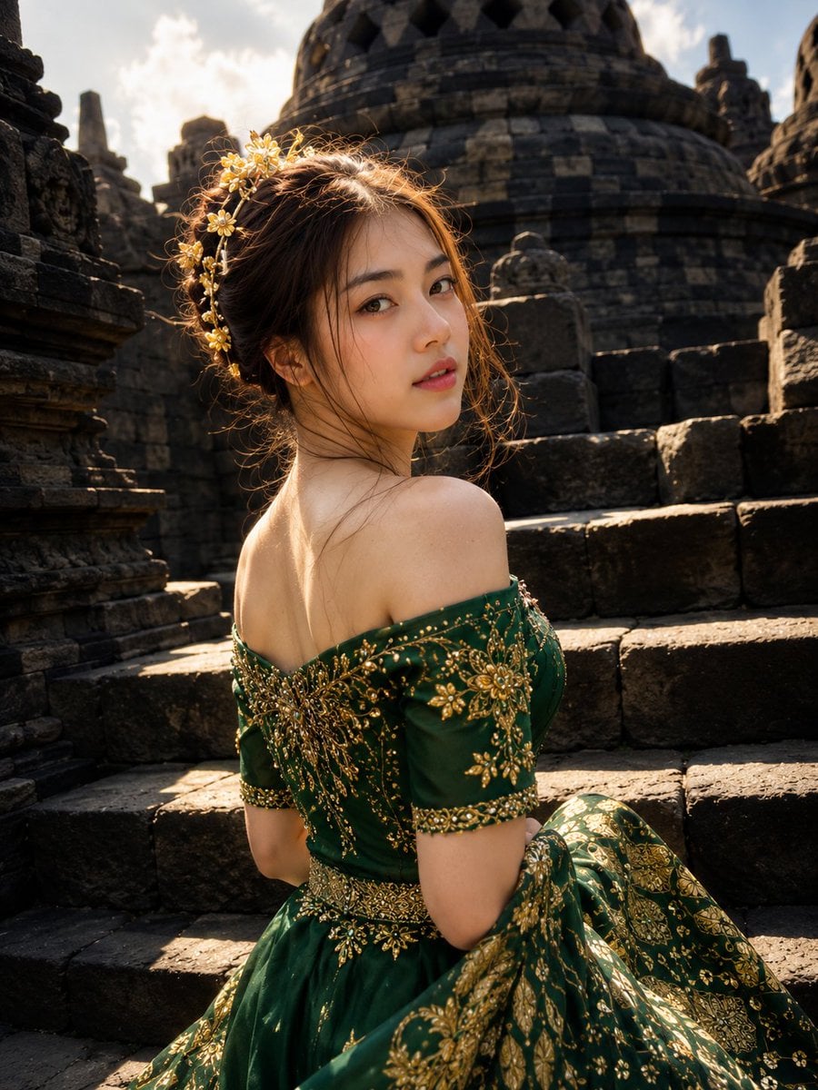 Mysterious Asian Muse at Ancient Buddhist Temple - alternate