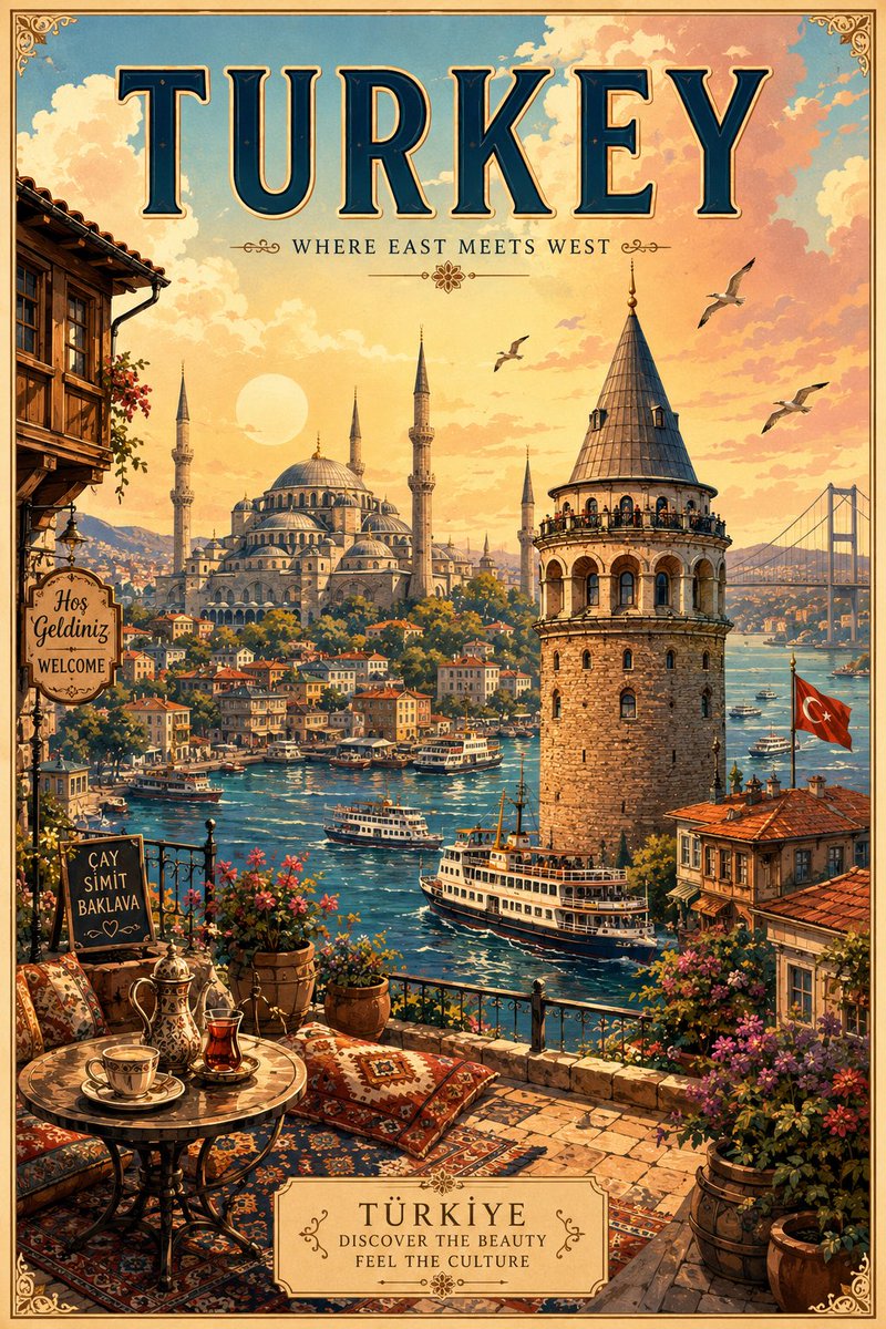 Whimsical Retro Destination Travel Poster