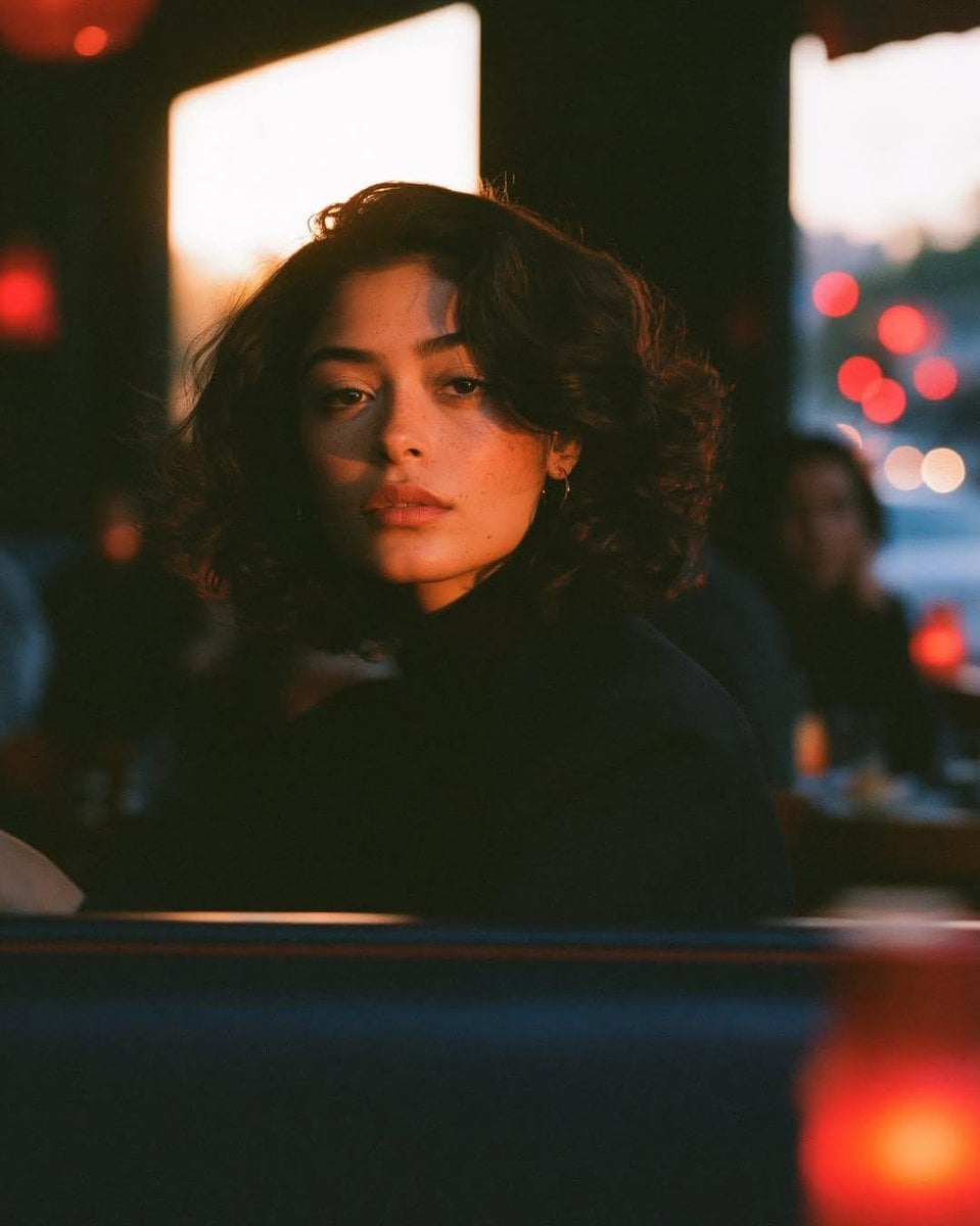 Golden Hour Solitude in Retro Diner - alternate