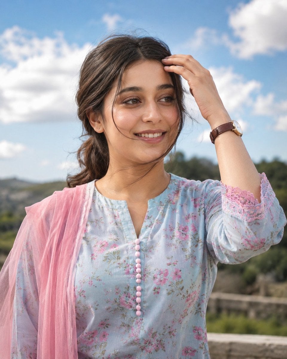 Candid Outdoor Portrait in Floral Tunic