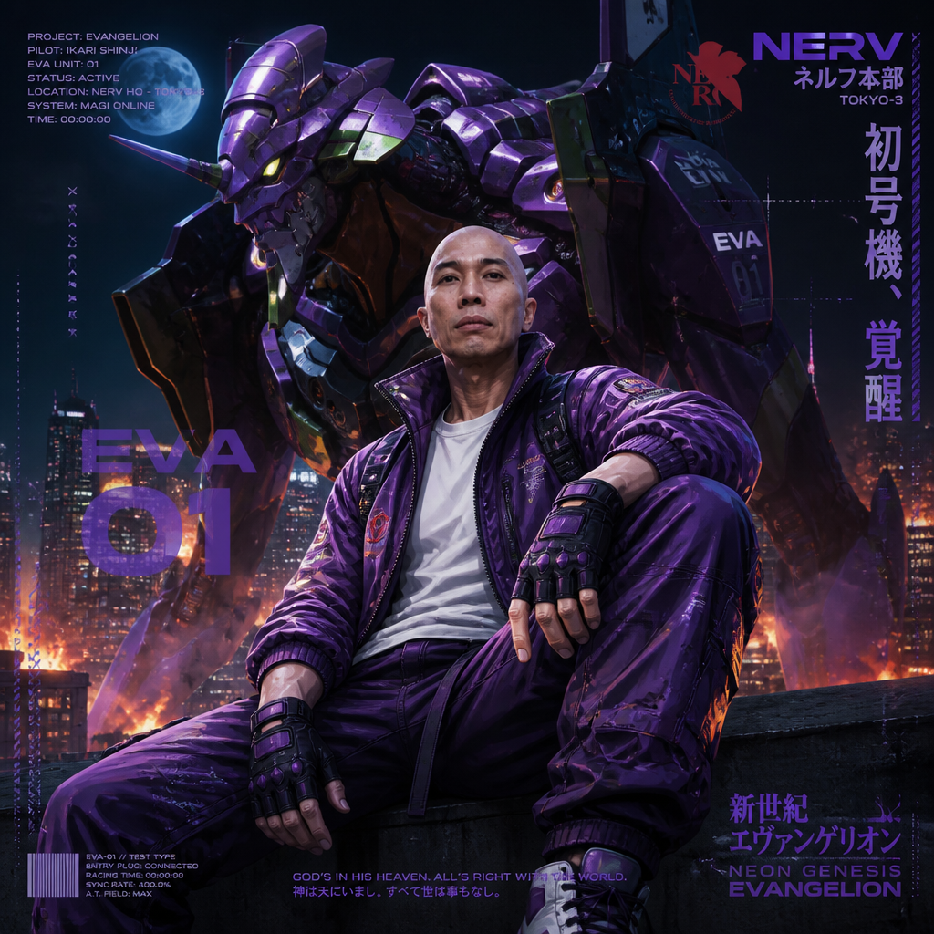 Futuristic Urban Pilot with Eva Unit-01