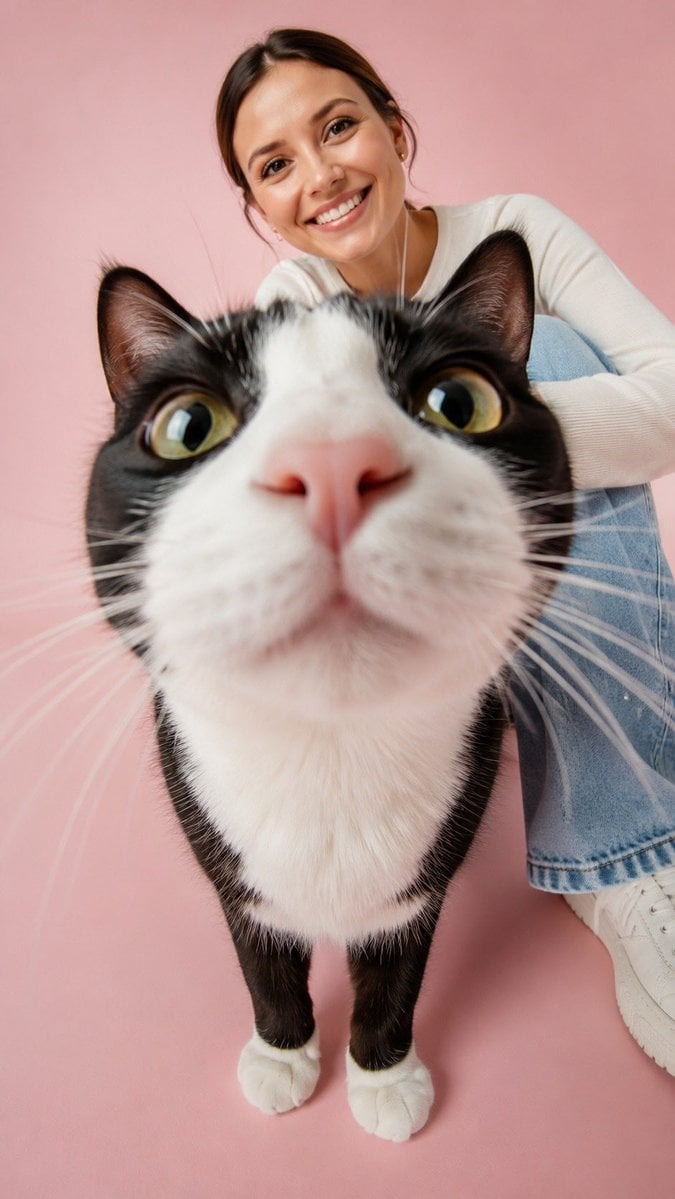 Ultra-Wide Angle Curious Cat and Person