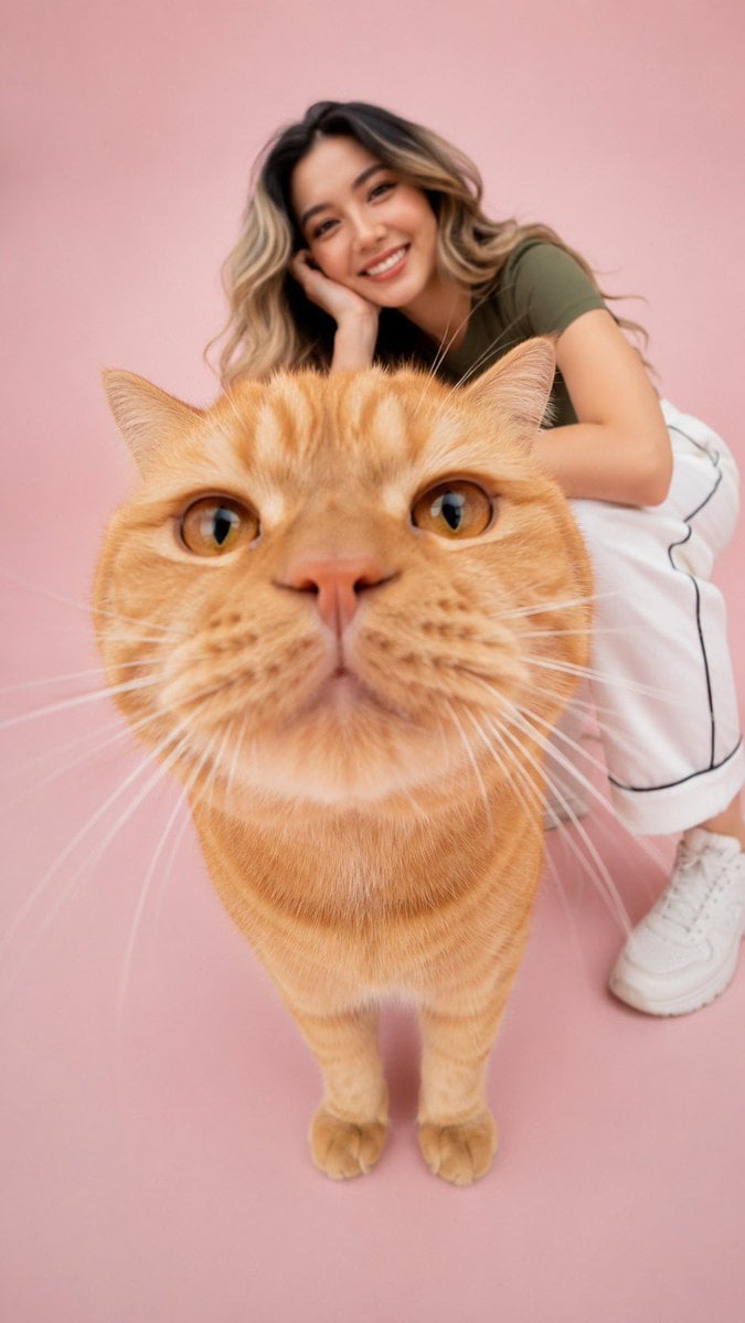 Ultra-Wide Angle Curious Cat and Person - alternate