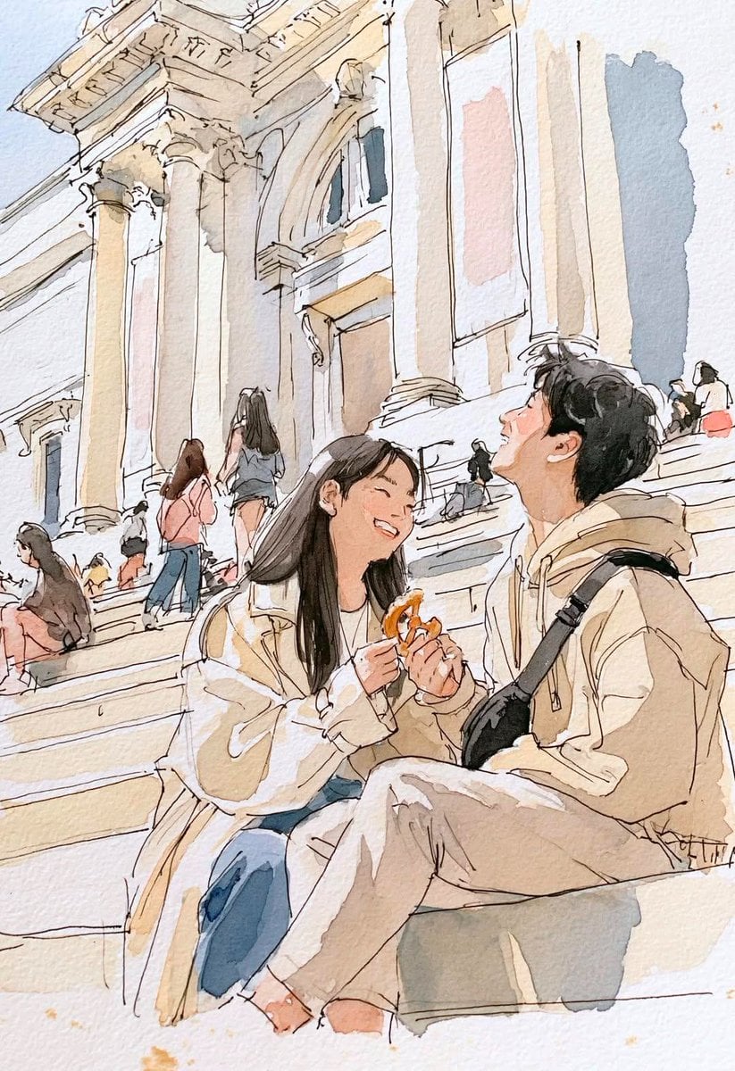 Artistic Watercolor Travel Journal Sketch