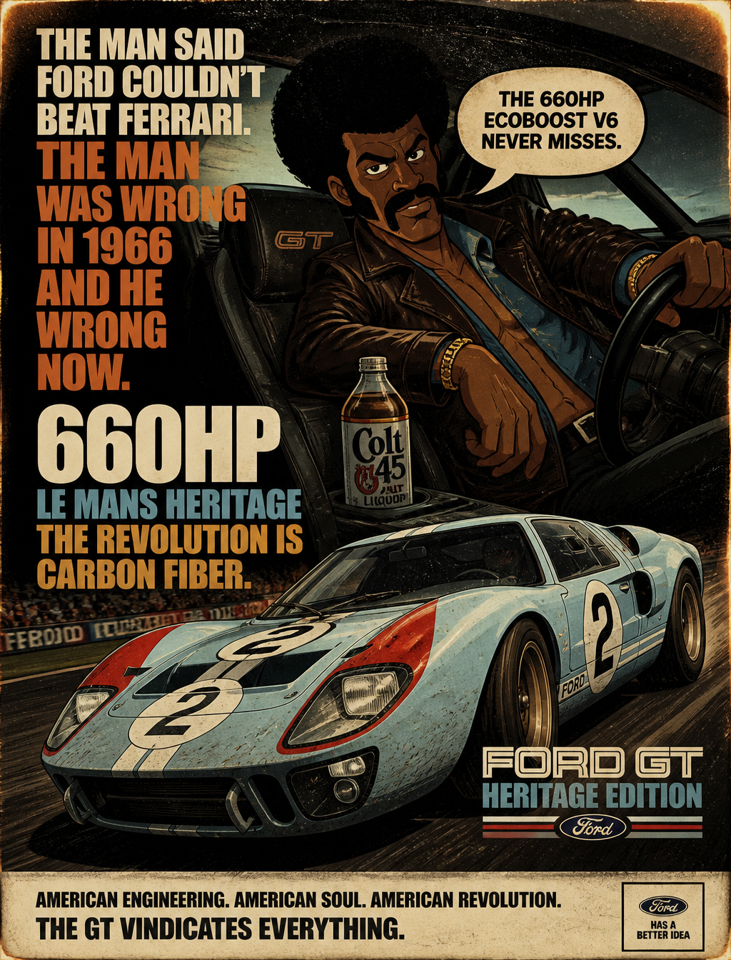 Retro Blaxploitation Ford GT Heritage Poster