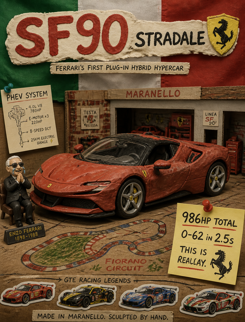 Handcrafted Clay SF90 Hypercar Diorama