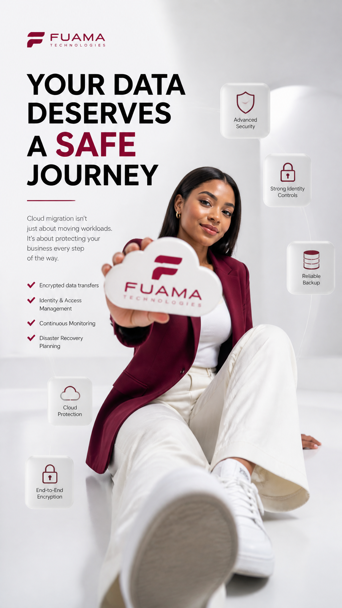 Premium Cloud Tech Ad: Nigerian Businesswoman & Minimalist Studio
