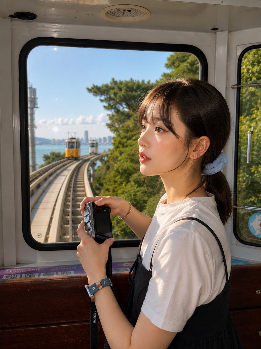 East Asian Traveler in Panoramic Tram