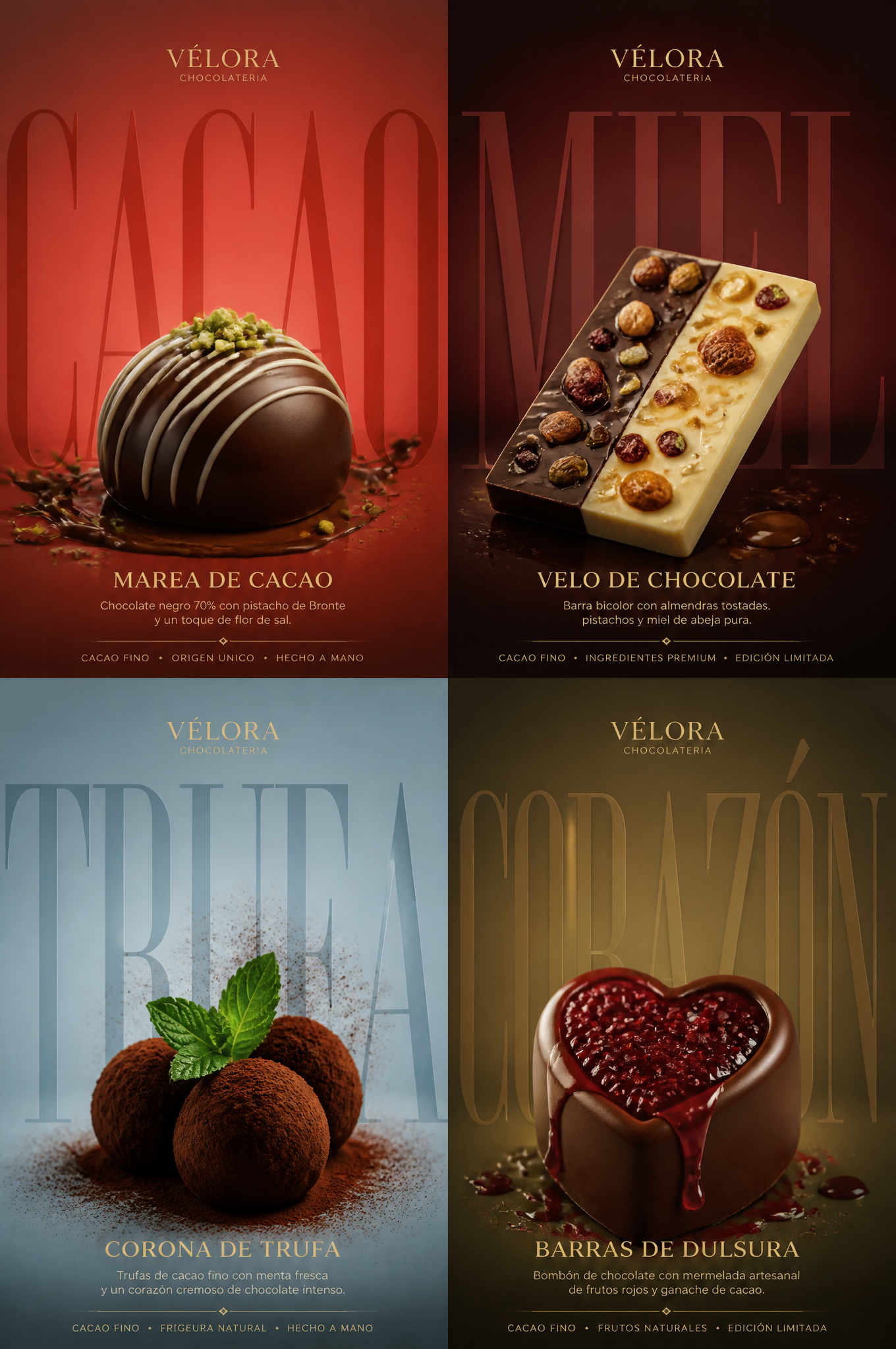 VÉLORA Luxury Artisanal Chocolate Quad-Panel Ad