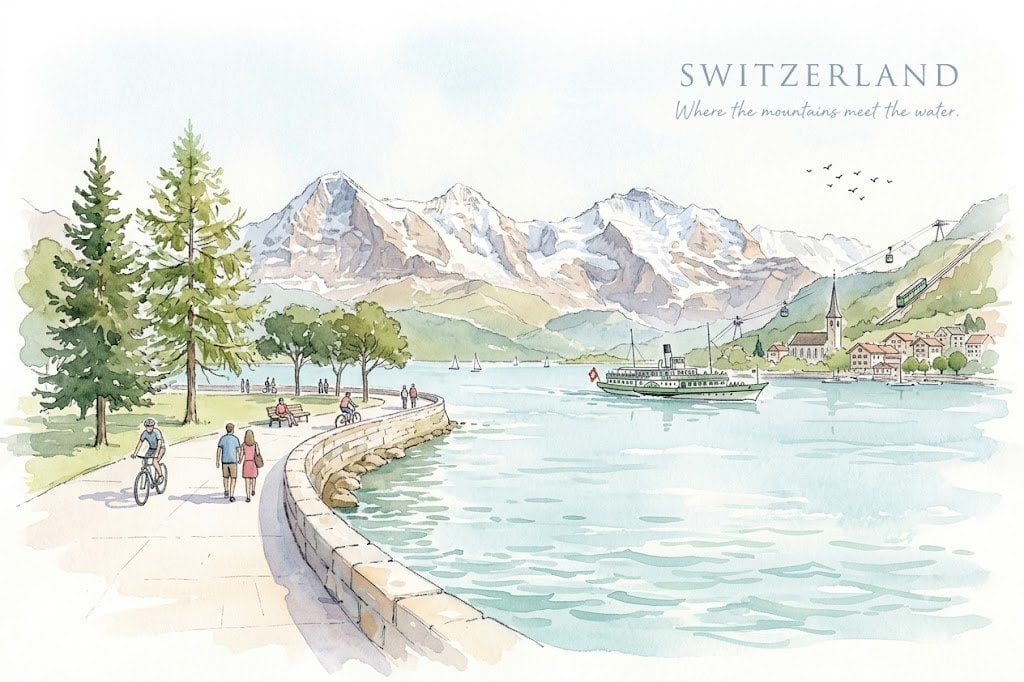 Swiss Alpine Lake Watercolor Poster