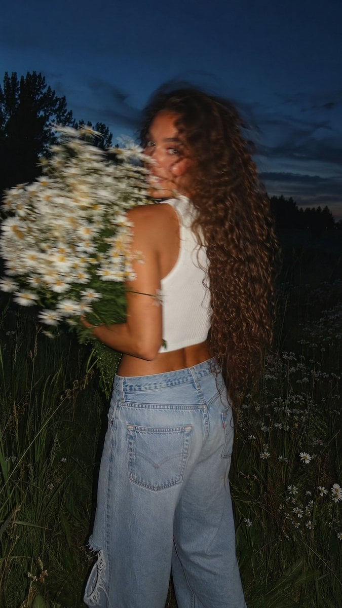 Blue Hour Meadow Glance with Daisies